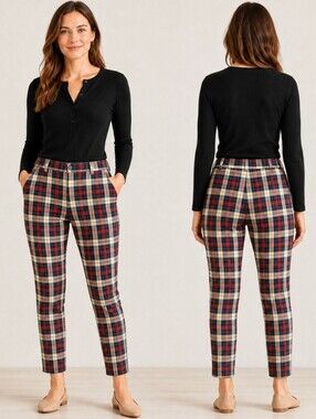 Hot & Delicious Plaid Pixie Ankle Pants Red Navy Cream Women’s M